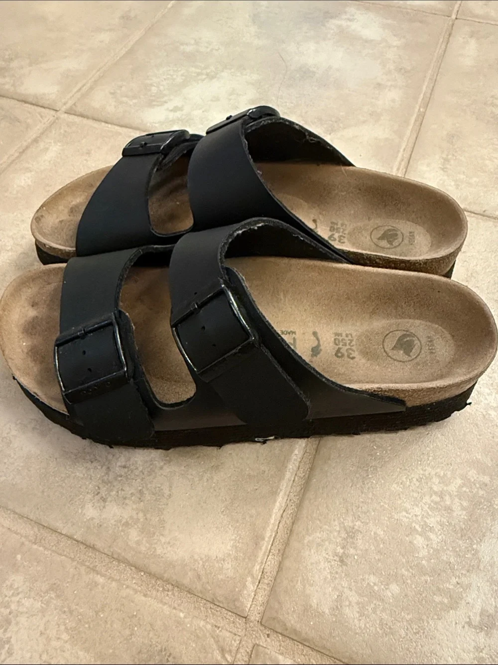 Black Birkenstock Papillio Arizona sandals, 39 or 8-8.5
